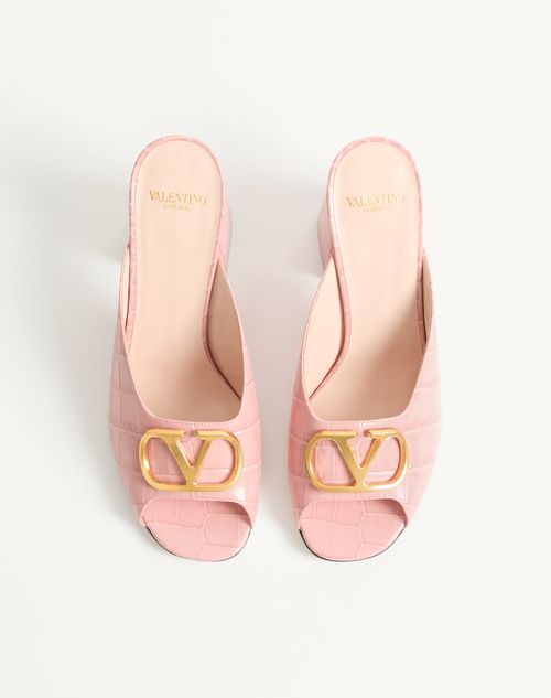 Valentino Garavani - Vlogo Signature Slide Sandal In Printed Calfskin 95mm - Pink - Woman - Sandals